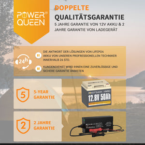 Bateria Power Queen 12V 50Ah LiFePO4 com carregador 14,6V 10A LiFePO4
