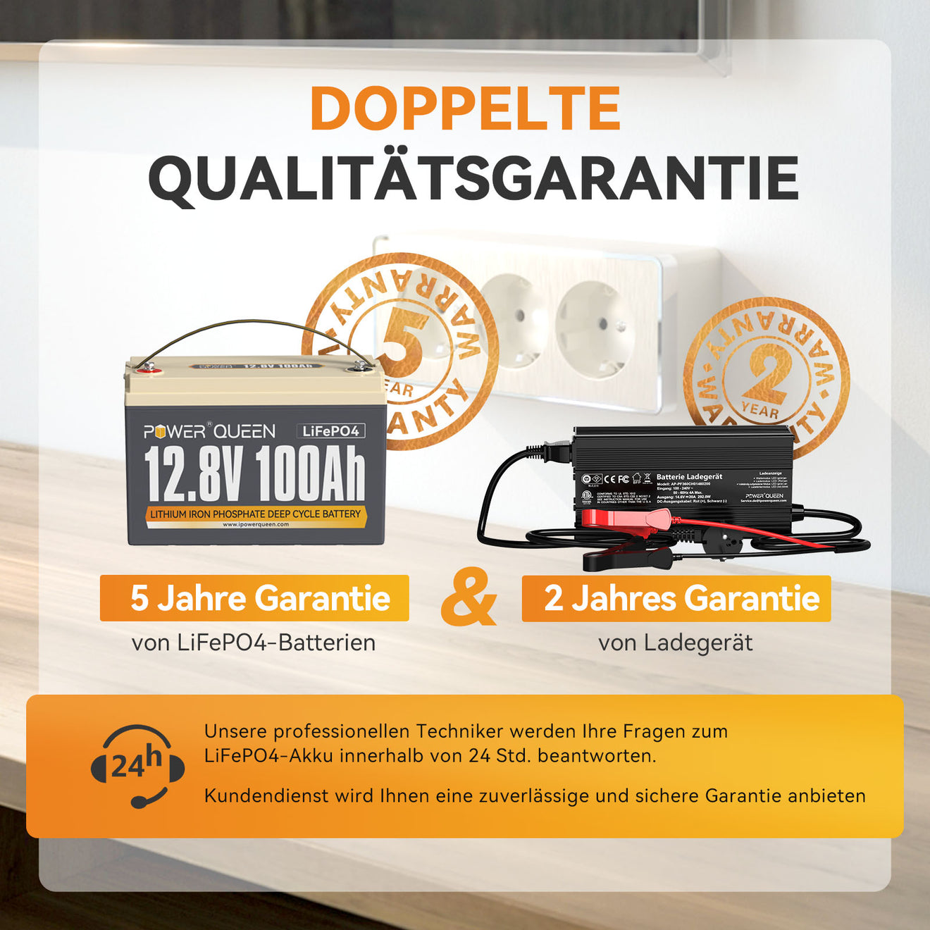 Power Queen 12V 100Ah LiFePO4 akku 14.6V 20A LiFePO4 laturilla