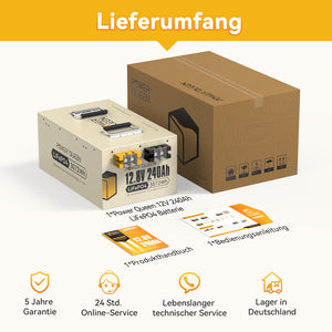 【0% Mwst.】Power Queen 12V 240Ah LiFePO4 Batterie, Eingebautes 150A BMS
