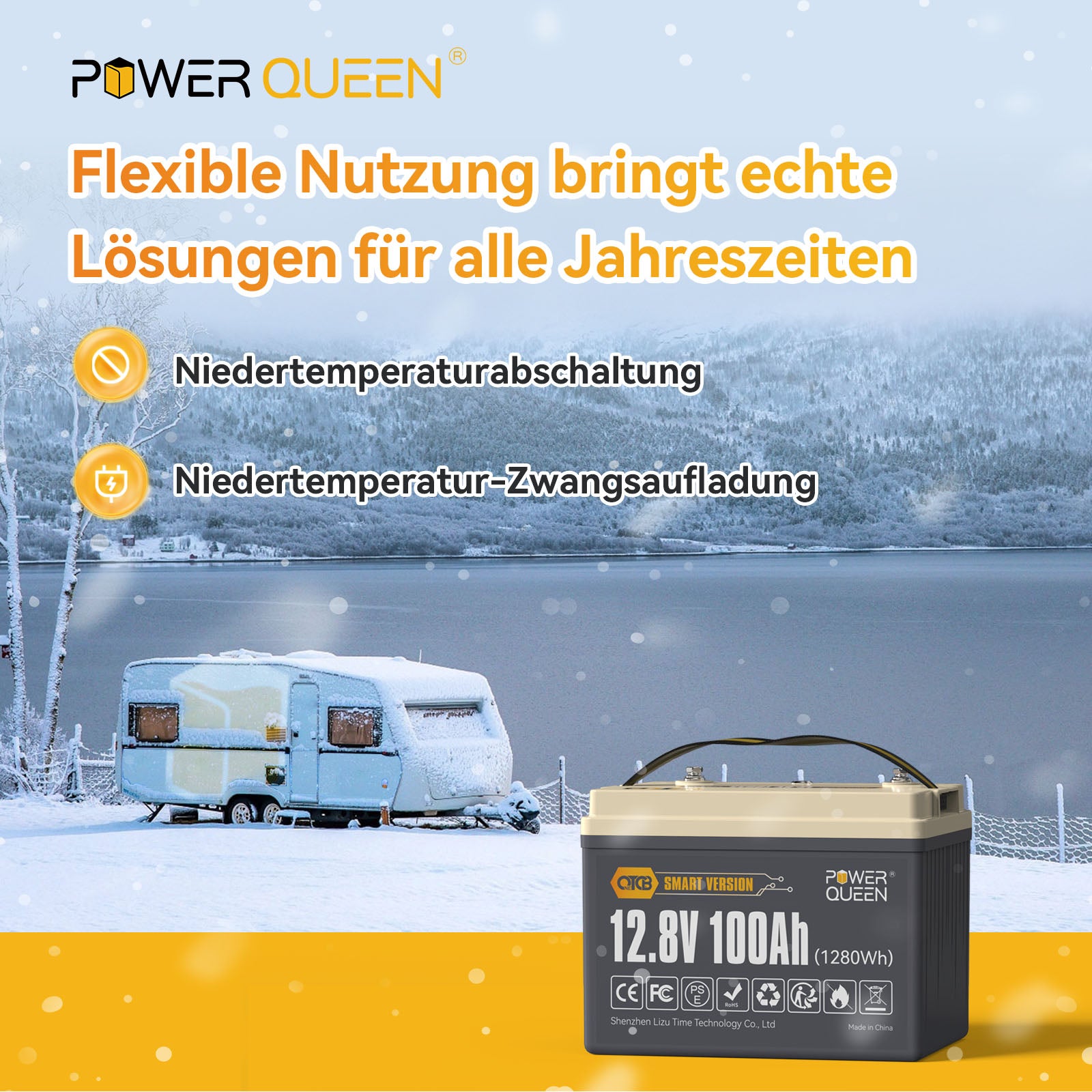 【0% IVA】Batteria Power Queen 12,8 V 100 Ah OTCB Smart LiFePO4, BMS 100 A integrato