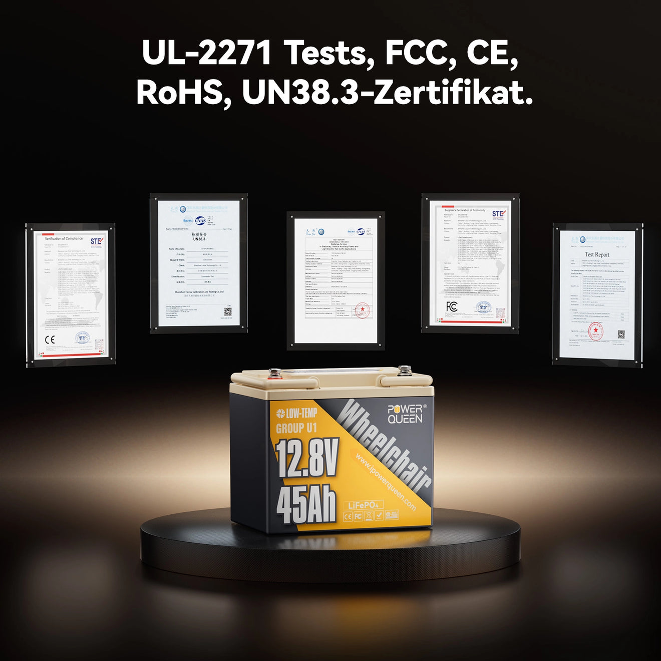 Power Queen LiFePO4 12V 45Ah Gruppe U1 Batterie für Senioren-Elektromobil