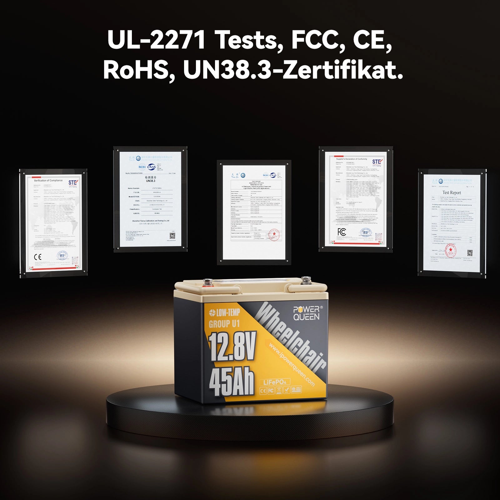 Bateria Power Queen LiFePO4 12V 45Ah Grupo U1 para scooter de mobilidade sênior