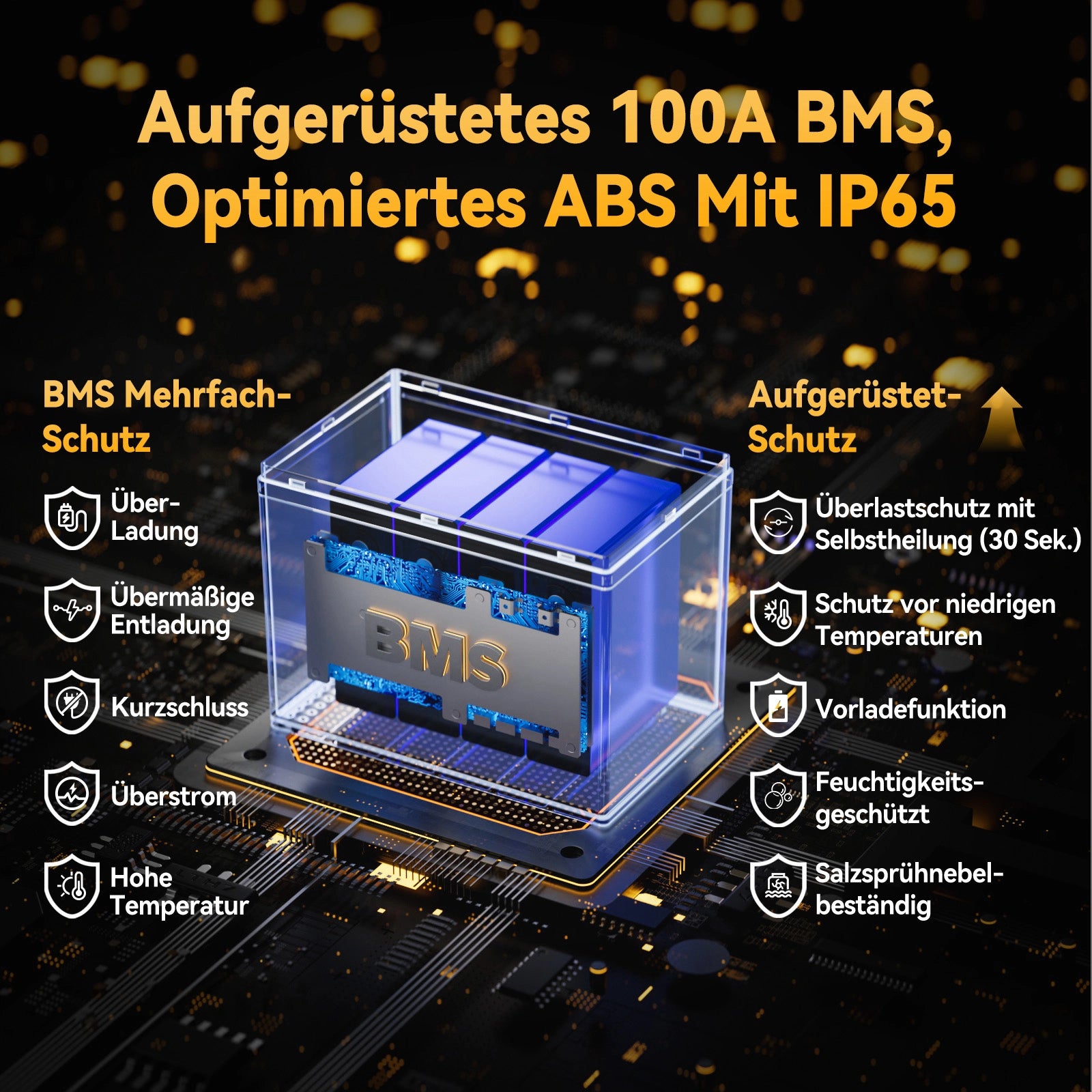 Li-Ionen-Akku mit Aufgerüstetes 100A BMS, Optimiertes ABS Mit IP65