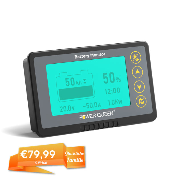 Power Queen 500A battery monitor with shunt, LCD display