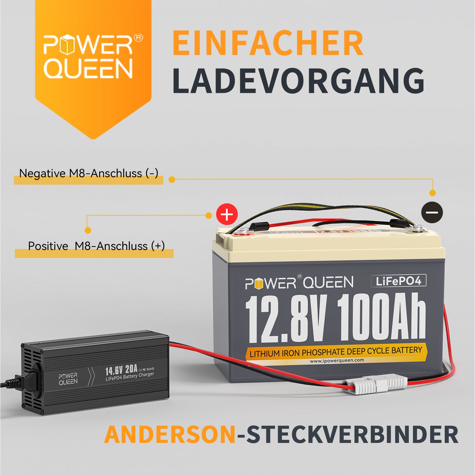 Power Queen 14,6V 20A LiFePO4 oplader voor 12V LiFePO4 accu
