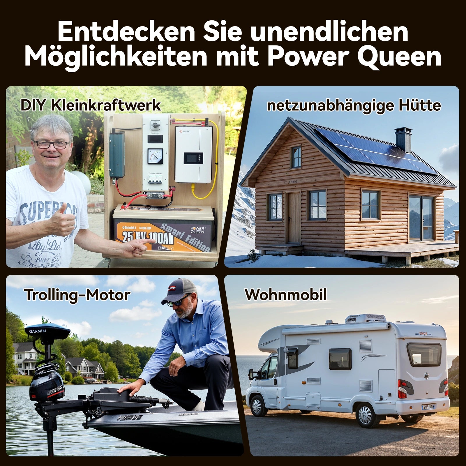 Power Queen LiFePO4 24V 100Ah slimme zonnebatterij met Bluetooth