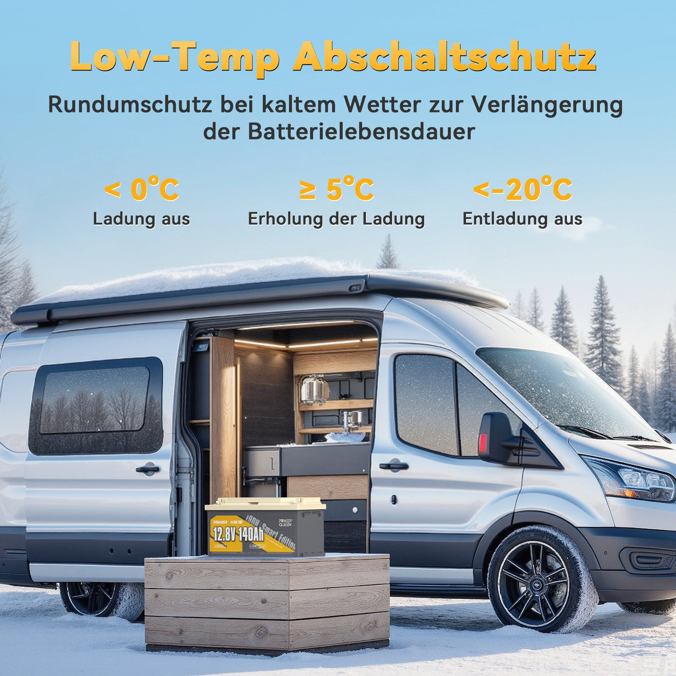 Power Queen 12V 140Ah 190H Smart Wohnmobil Lithium Batterie mit Bluetooth