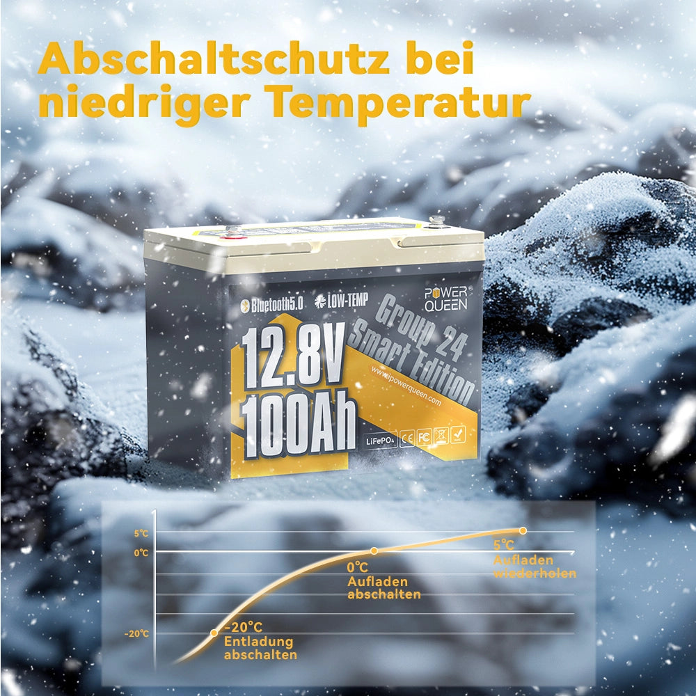 Power Queen 12V 100Ah Lithium-Batterie mit Tieftemperaturschutz