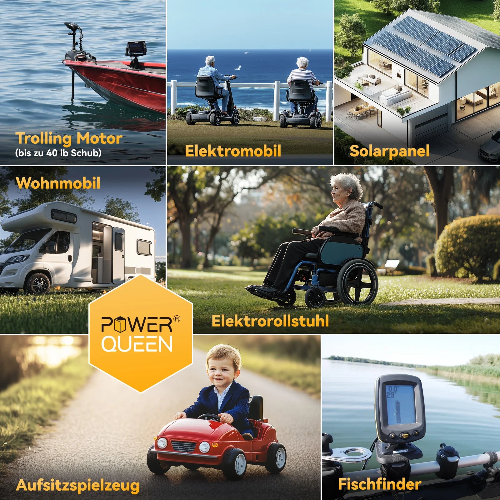 【0% MwSt.】Power Queen LiFePO4 12V 45Ah Gruppe U1 Elektromobil Batterie