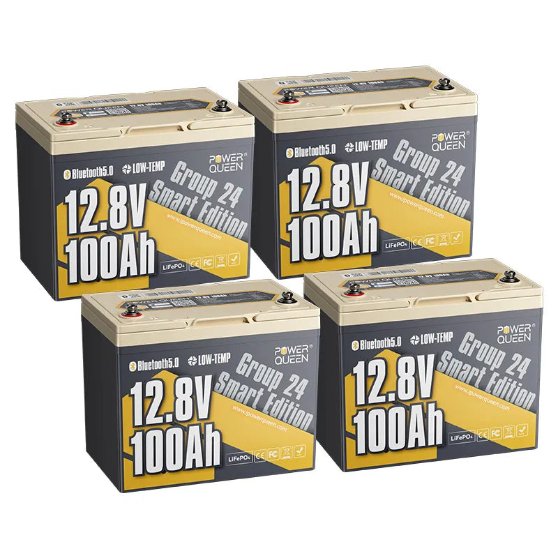 Power Queen 12V 100Ah Gruppe 24 Smart LiFePO4 Batterie mit Bluetooth