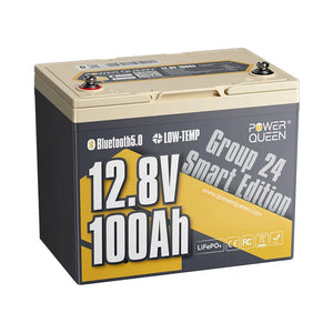 Power Queen 12V 100Ah Gruppe 24 Smart LiFePO4 Batterie mit Bluetooth