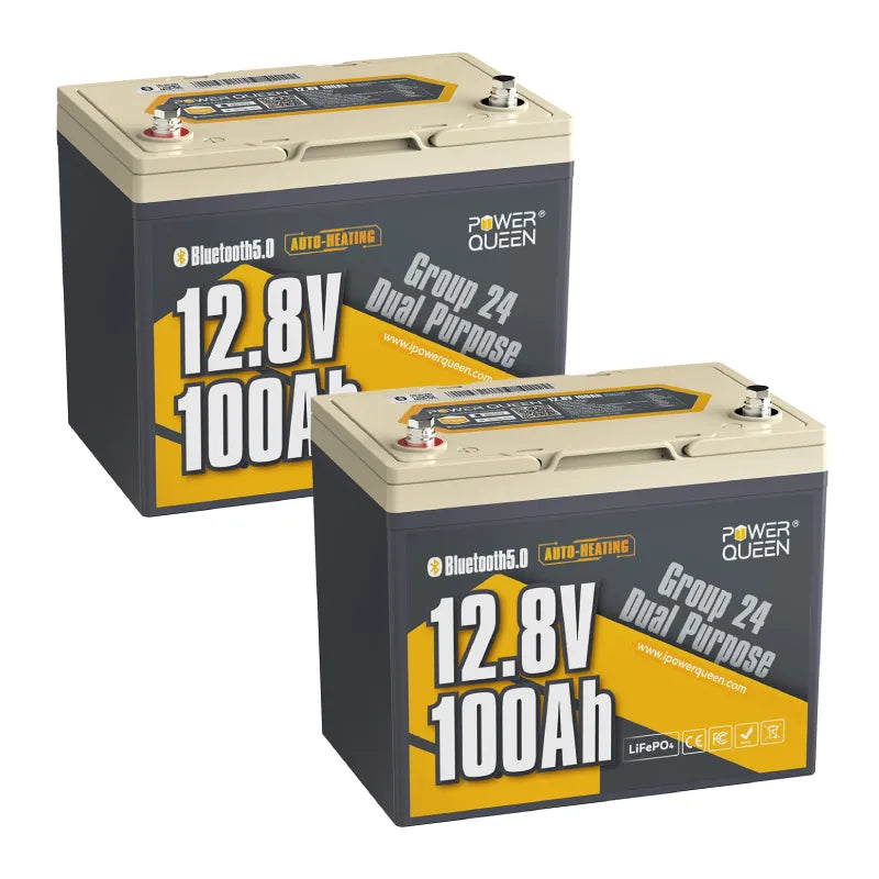 Power Queen 12V 100Ah Dual Purpose Group 24 LiFePO4 Outboard Motor Battery