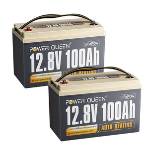 Power Queen 12V 100Ah Selbstheizende LiFePO4 Batterie, Eingebautes 100A BMS