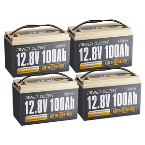 Power Queen 12V 100Ah Selbstheizende LiFePO4 Batterie, Eingebautes 100A BMS