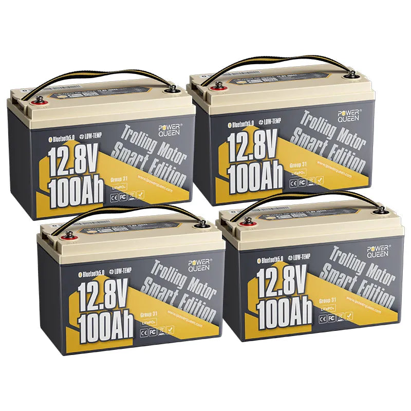 Power Queen LiFePO4 12V 100Ah Niedertemperatur Smart Elektromotor Batterie