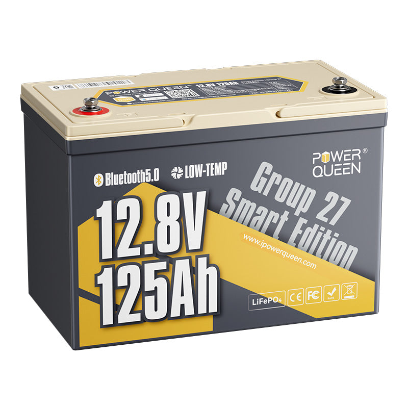 Power Queen 12V 125Ah Group 27 Smart LiFePO4 Versorgungsbatterie