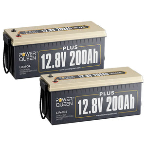 Power Queen 12V 200Ah Plus LiFePO4 Batterie, Eingebautes 200A BMS