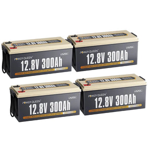 Power Queen 12V 300Ah LiFePO4 Batterie, Integriertes 200A BMS