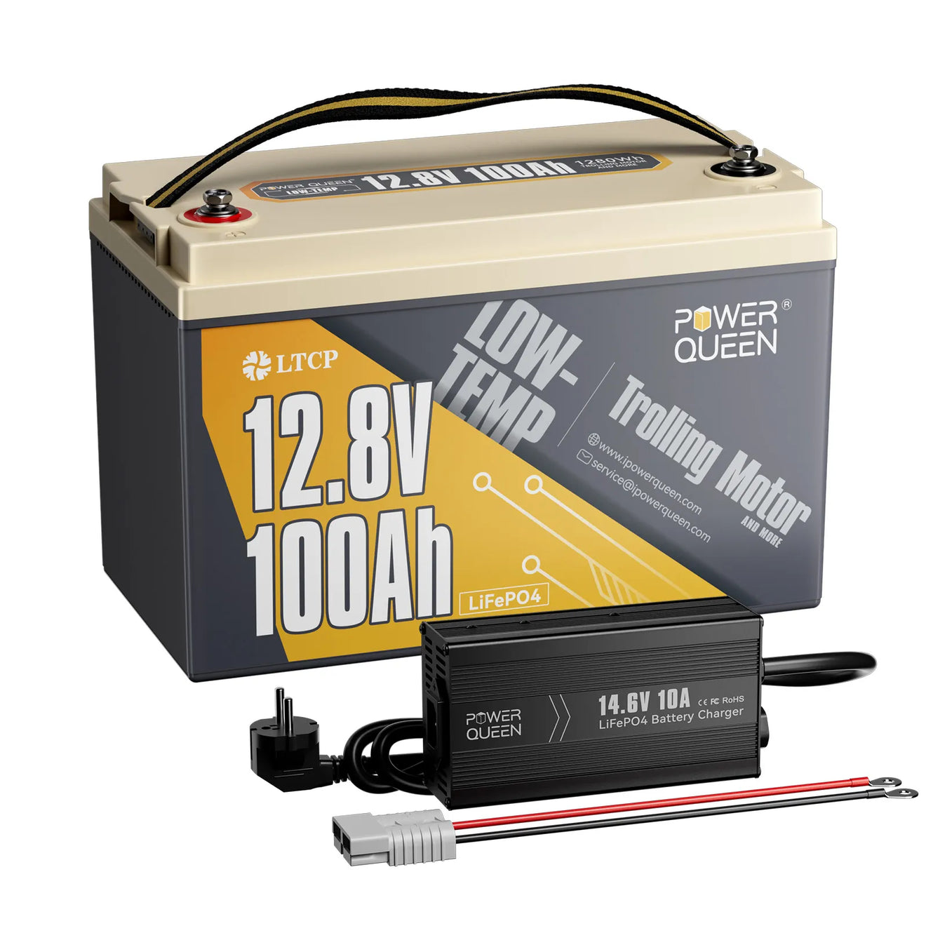 Power Queen LiFePO4 12V 100Ah Niedertemperatur Elektromotor Batterie
