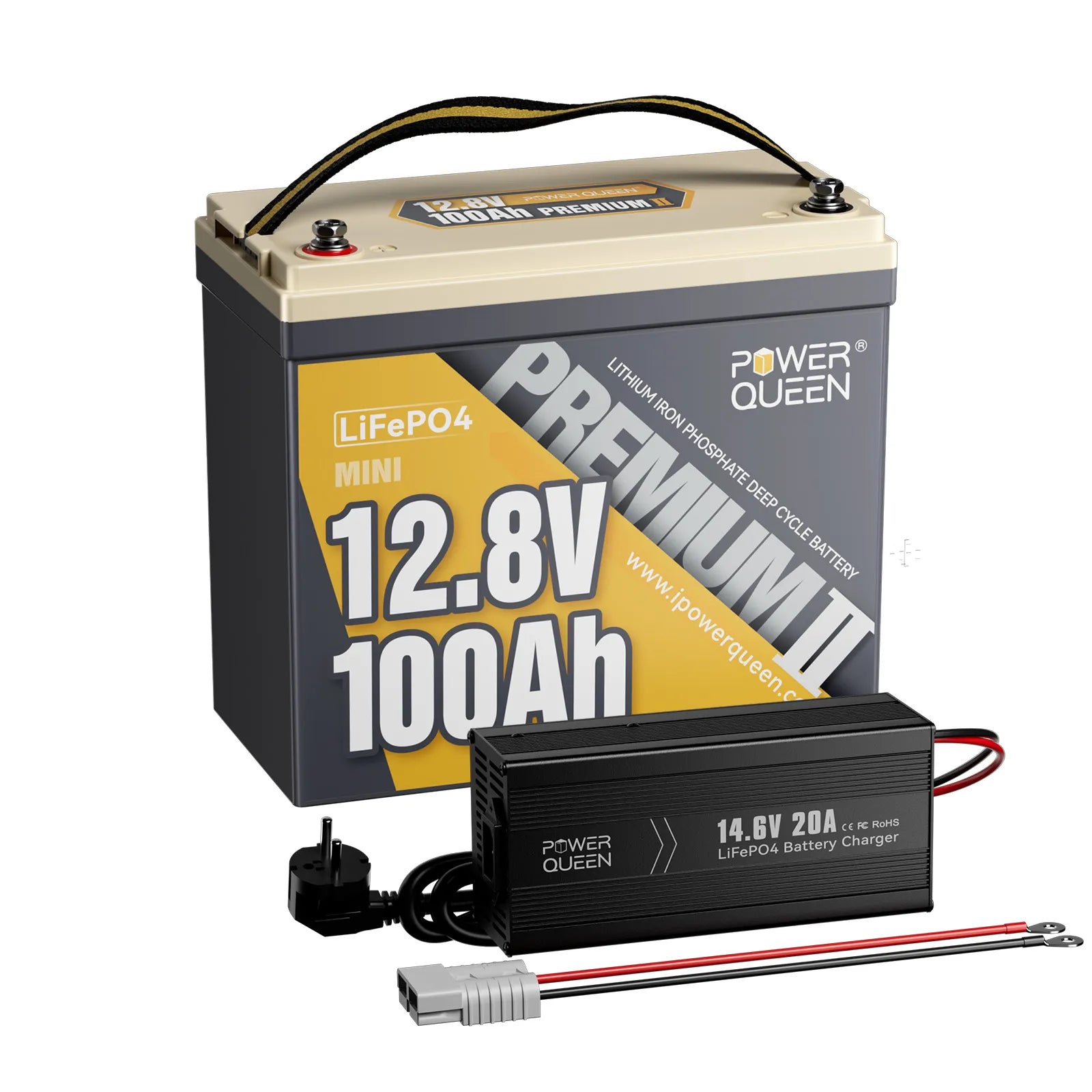 Power Queen 12V 100h Mini Lifepo4 Batterie, 100A BMS intégré