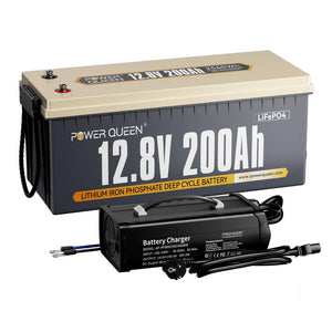 Power Queen 12V 200Ah LiFePO4 Batterie, Eingebautes 100A BMS
