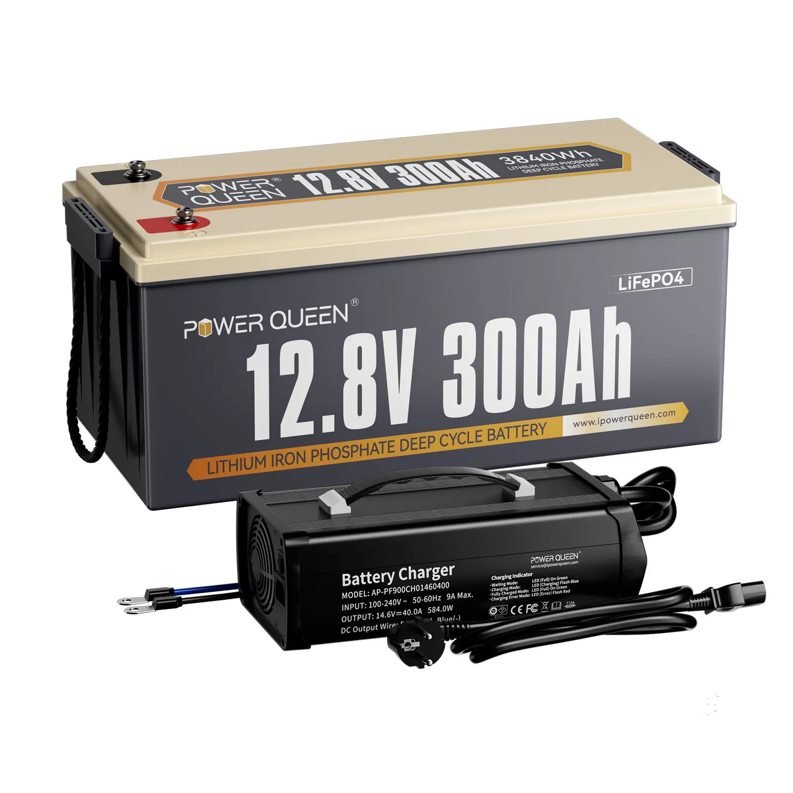 Power Queen 12V 300AH LifePO4 Batterie, intégrée 200A BMS
