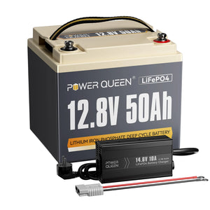 Power Queen 12V 50Ah LiFePO4 Batterie, Eingebautes 50A BMS