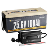 Power Queen 24V 100Ah LiFePO4 Batterie, Eingebautes 100A BMS