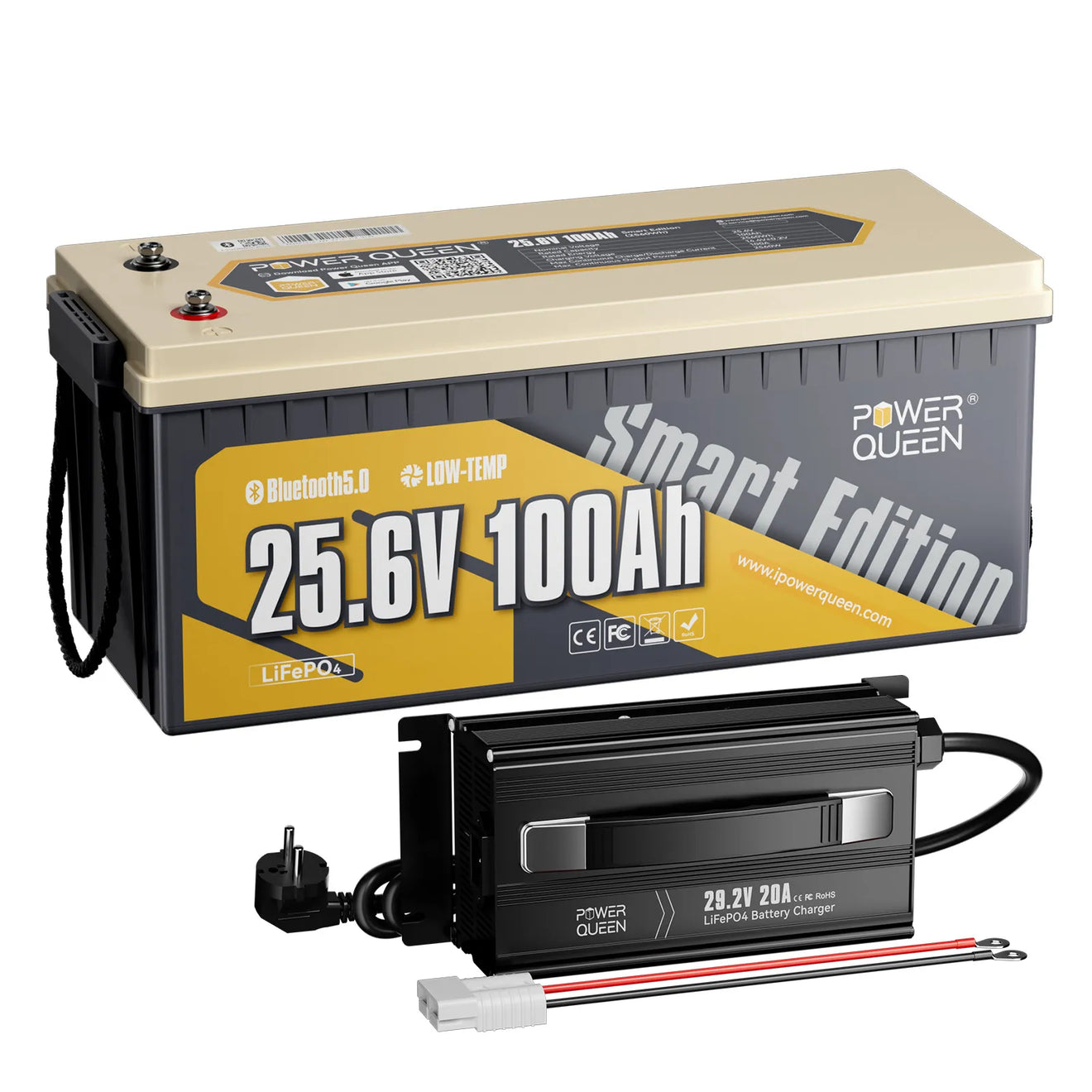 Power Queen LiFePO4 24V 100Ah Smart Solarbatterie mit Bluetooth