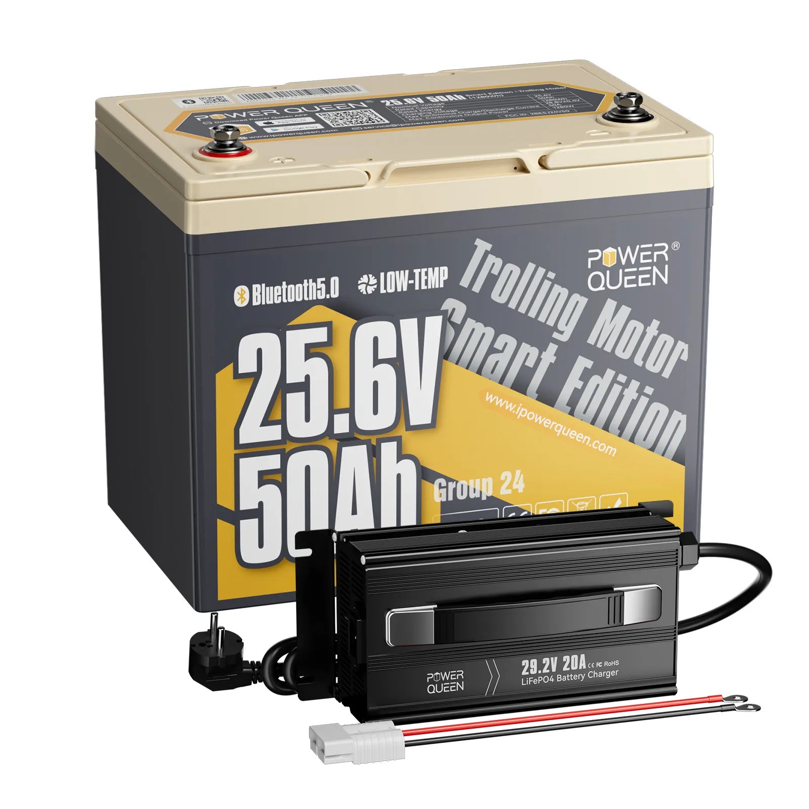 Power Queen LiFePO4 24V 50Ah bateria inteligente de motor elétrico de baixa temperatura