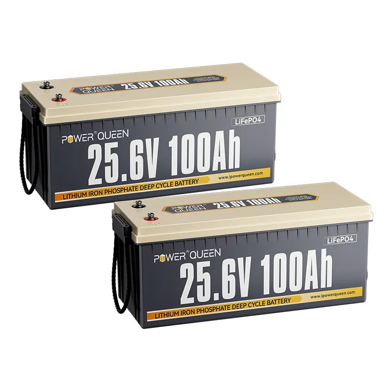 Power Queen 24V 100Ah LiFePO4 Batterie, Eingebautes 100A BMS