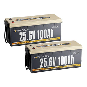 Power Queen 24V 100Ah LiFePO4 Batterie, Eingebautes 100A BMS