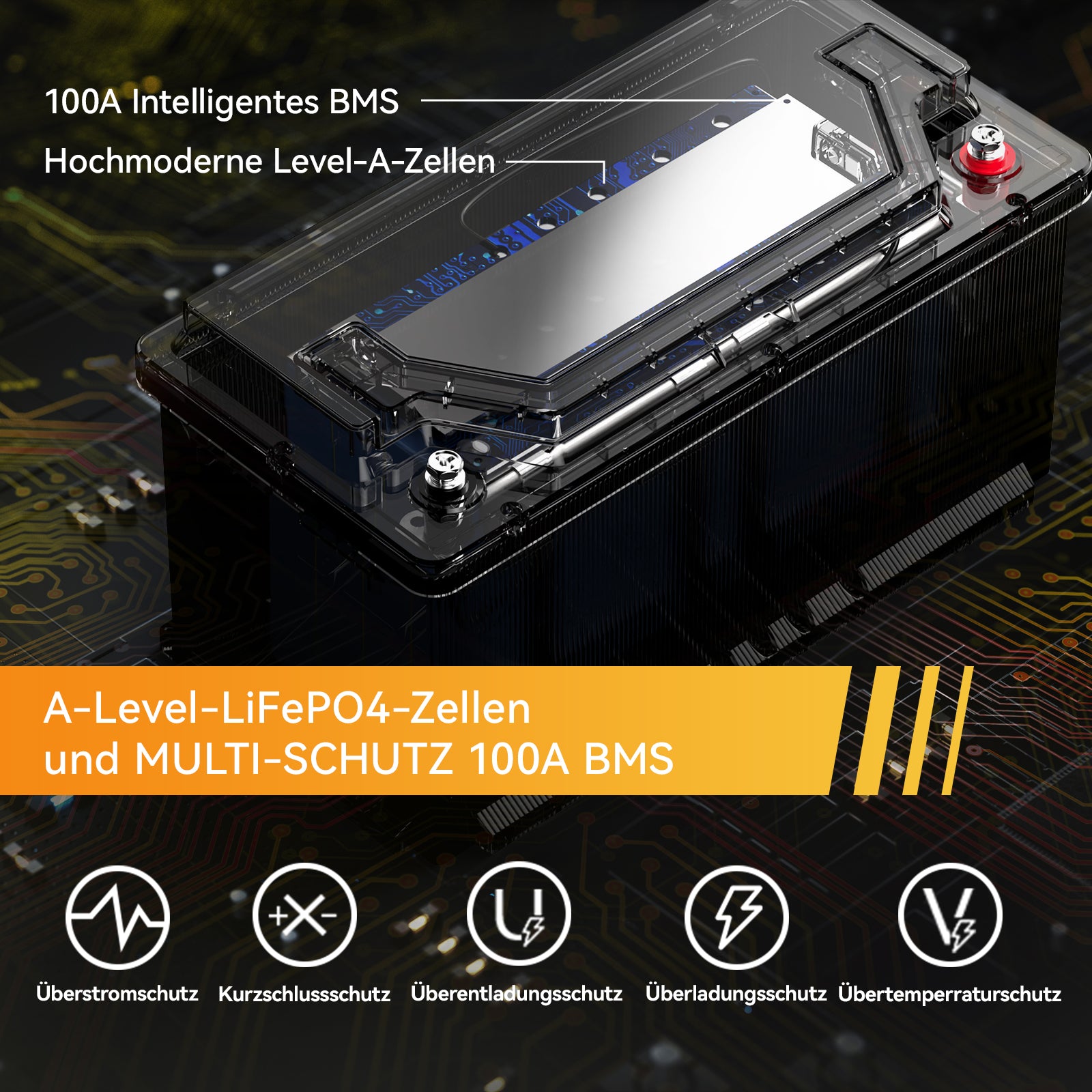 Power Queen 12V(12,8V) 100Ah 190H LiFePO4 Wohnmobil Batterie