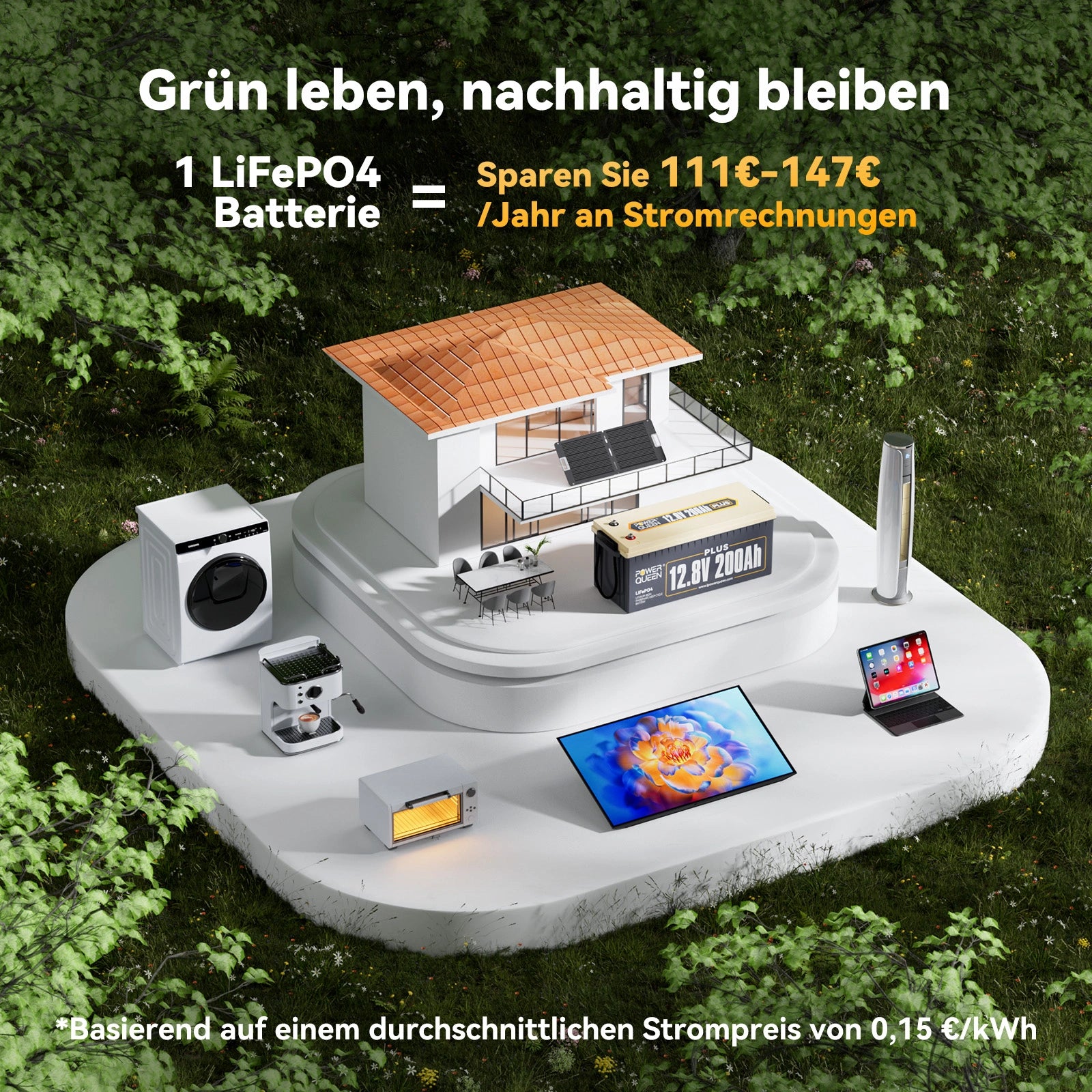 Batterie Power Queen 12 V 200 Ah Plus LiFePO4, BMS 200 A intégré