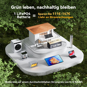 Power Queen 12V 200Ah Plus LiFePO4 Batterie, Eingebautes 200A BMS