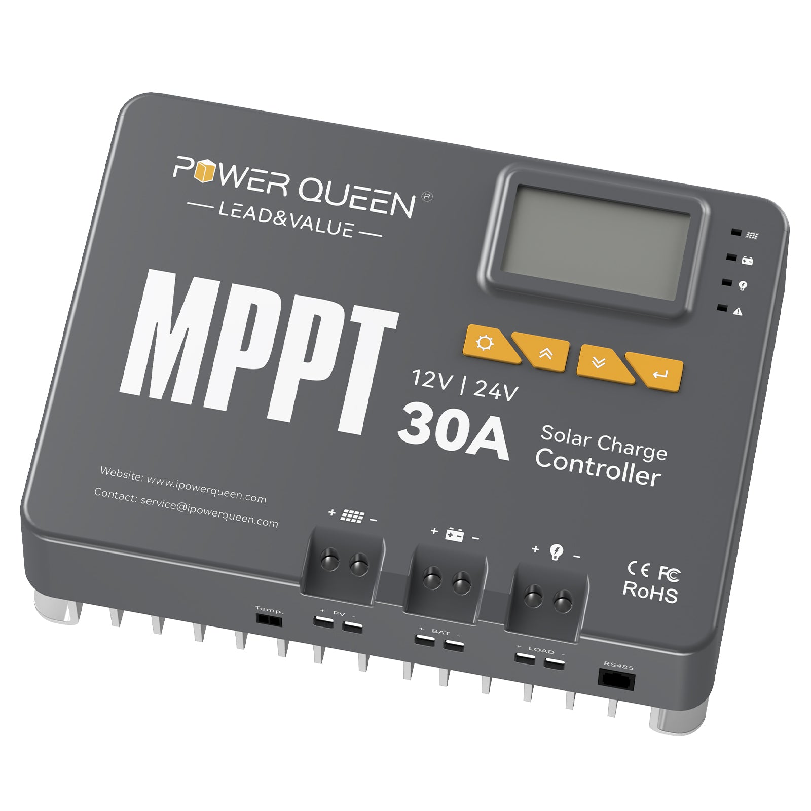 Controlador de carga solar Power Queen MPPT 12/24V 30A con módulo Bluetooth