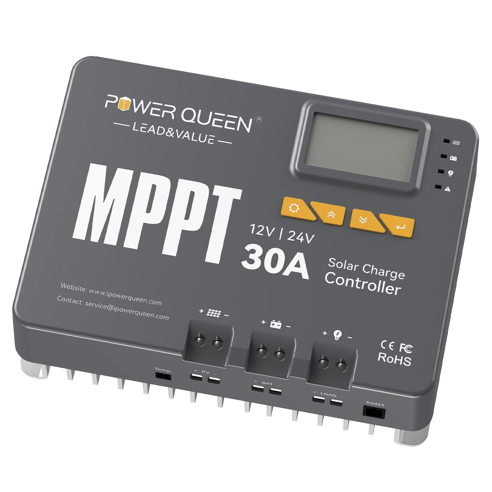 【0% BTW】Power Queen MPPT 12/24V 30A zonnelaadcontroller met Bluetooth-module