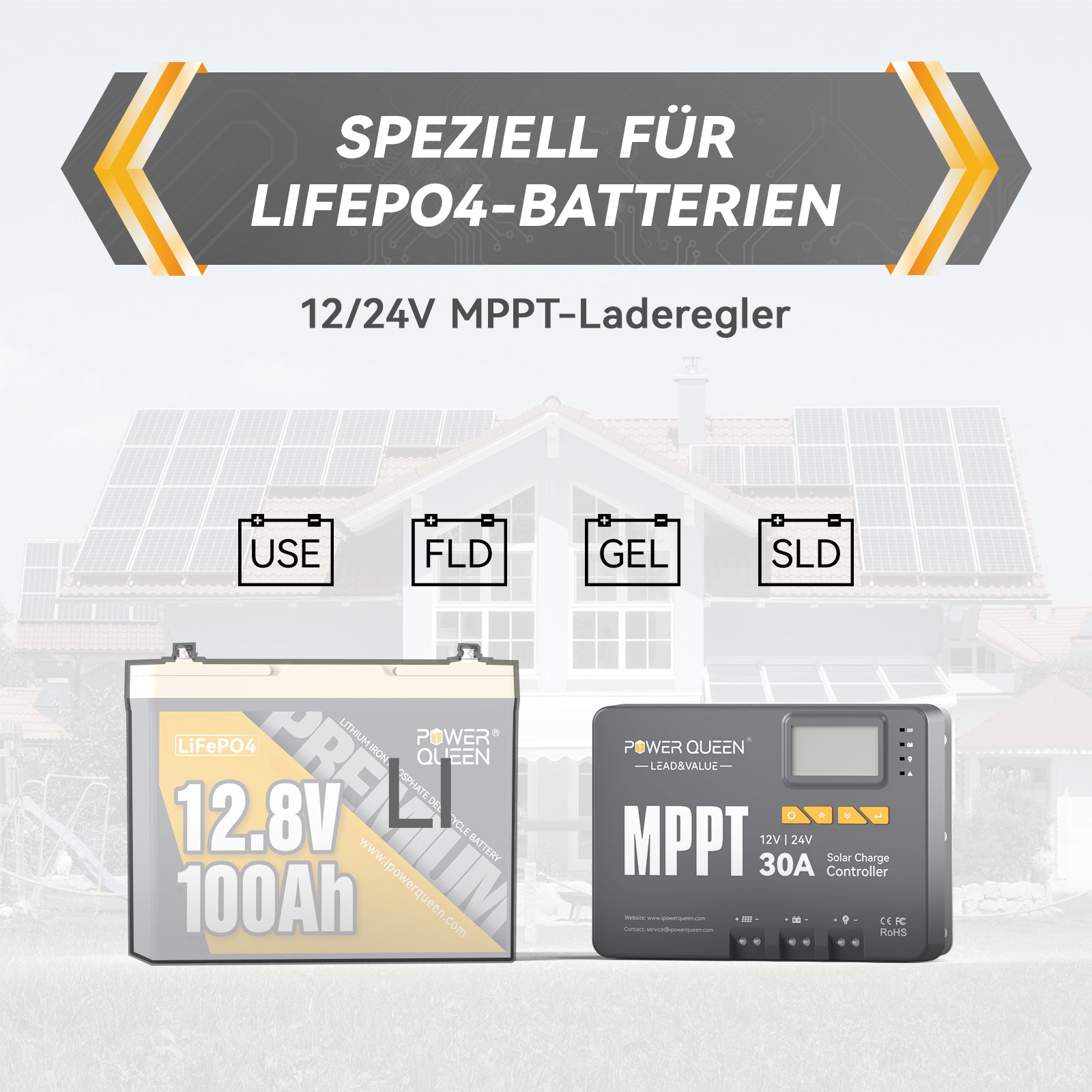 Contrôleur de charge solaire Power Queen MPPT 12/24 V 30 A avec module Bluetooth