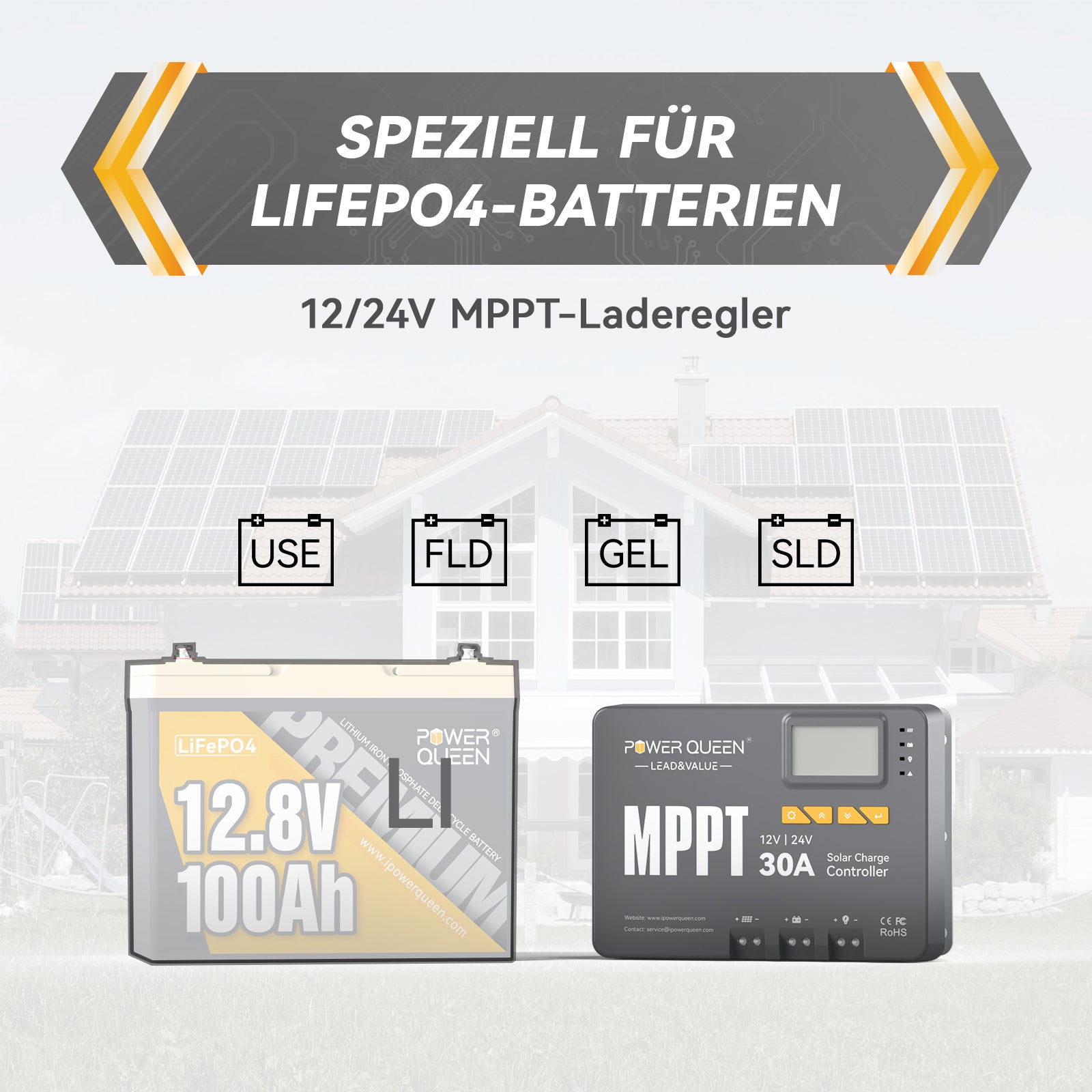 【0% BTW】Power Queen MPPT 12/24V 30A zonnelaadcontroller met Bluetooth-module