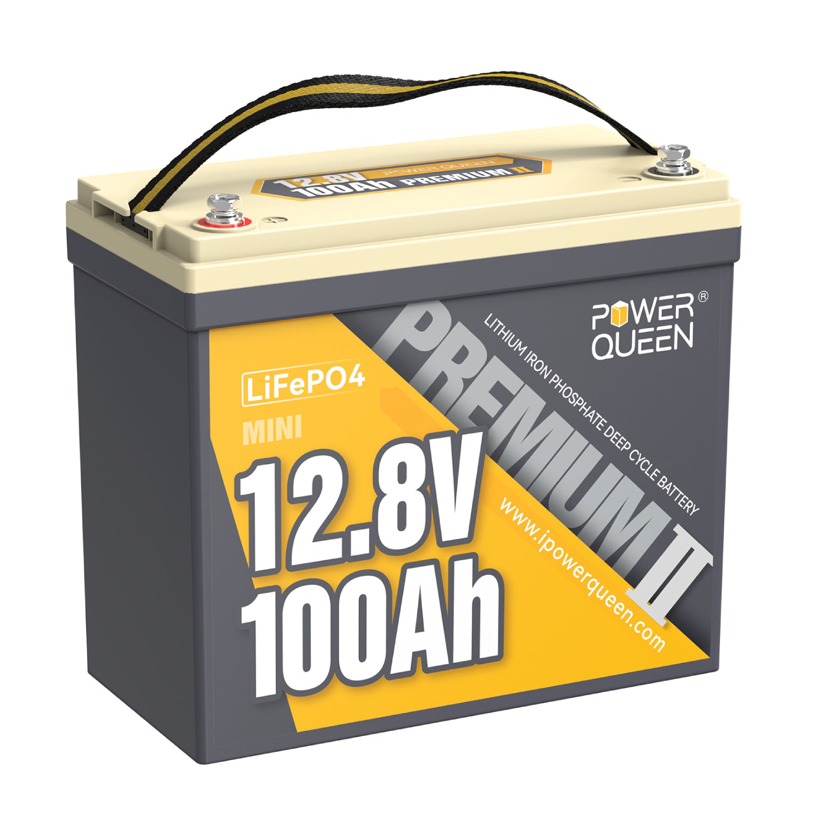 Power Queen 12.8V 100Ah Mini LiFePO4 Battery, Built-in 100A BMS