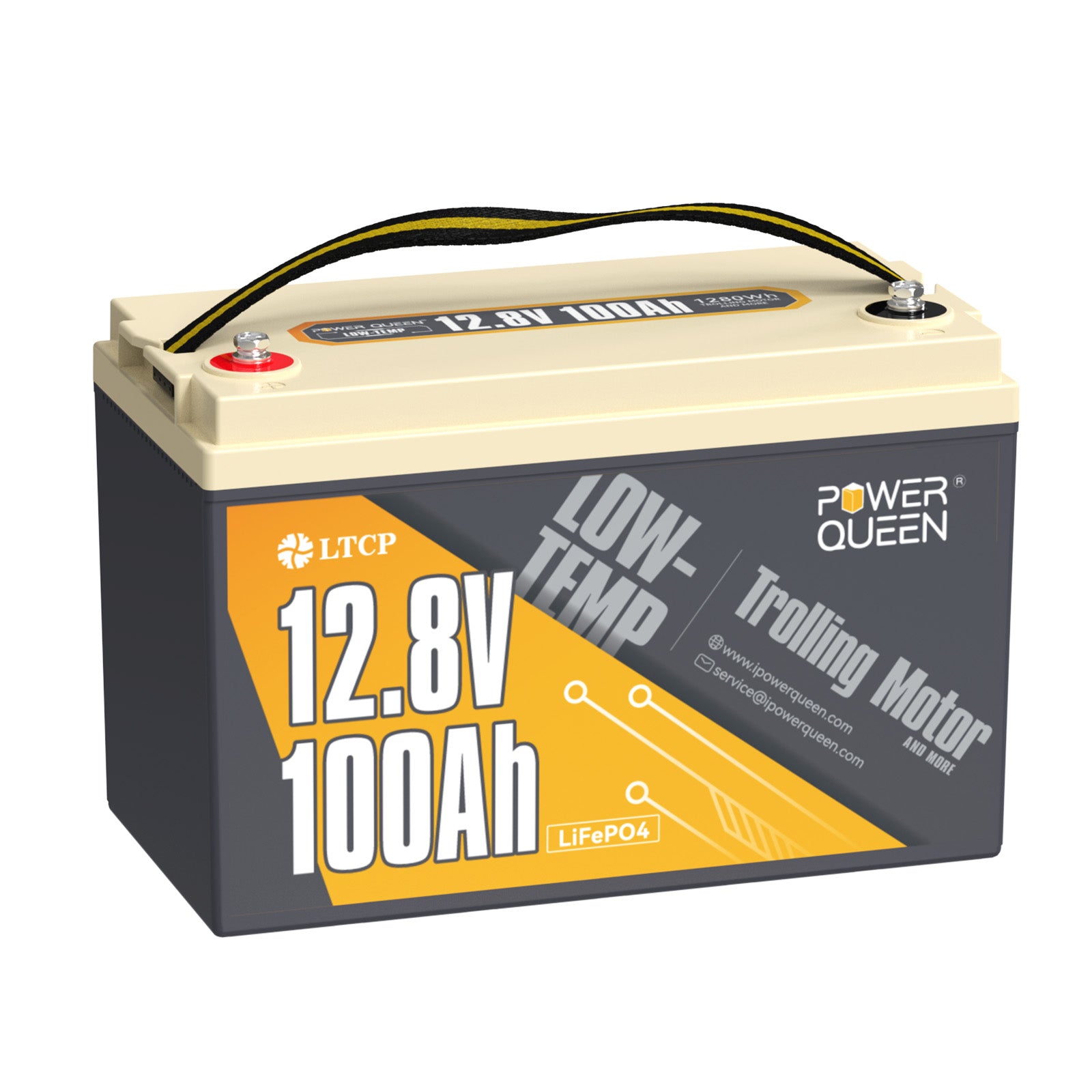Batterie LiFePO4 basse température Power Queen 12,8 V 100 Ah, batterie pour moteur de pêche à la traîne