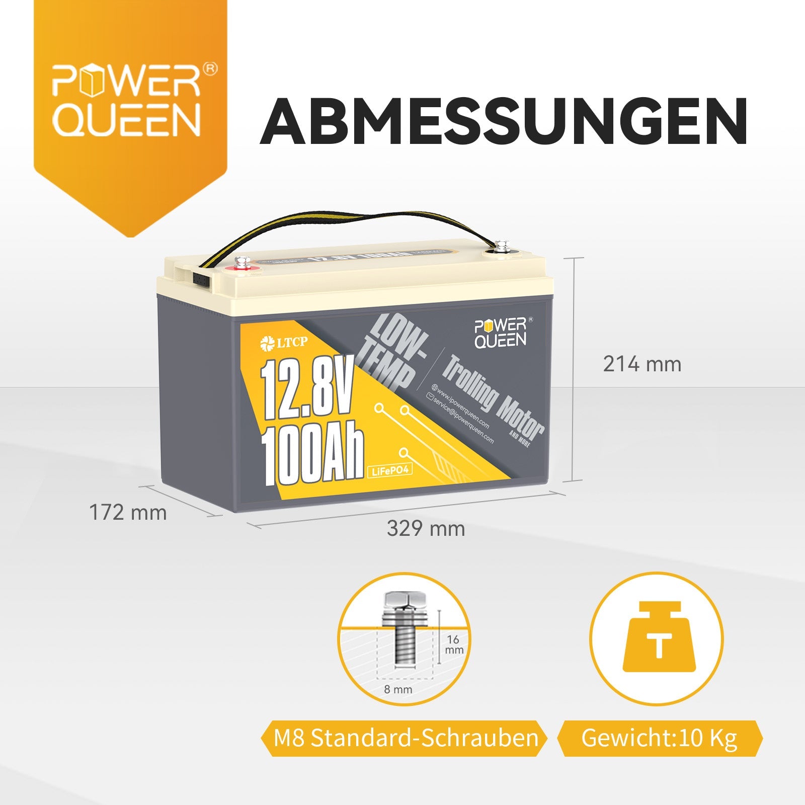 【0% BTW】Power Queen 12,8 V 100 Ah LiFePO4-batterij met lage temperatuur, 100 A BMS voor trollingmotor