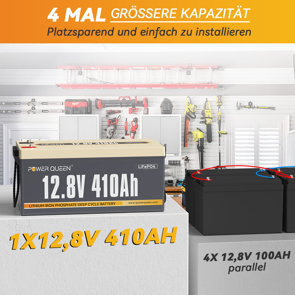 【0% MwSt.】Power Queen 12V 410Ah LiFePO4 Batterie, Eingebautes 250A BMS