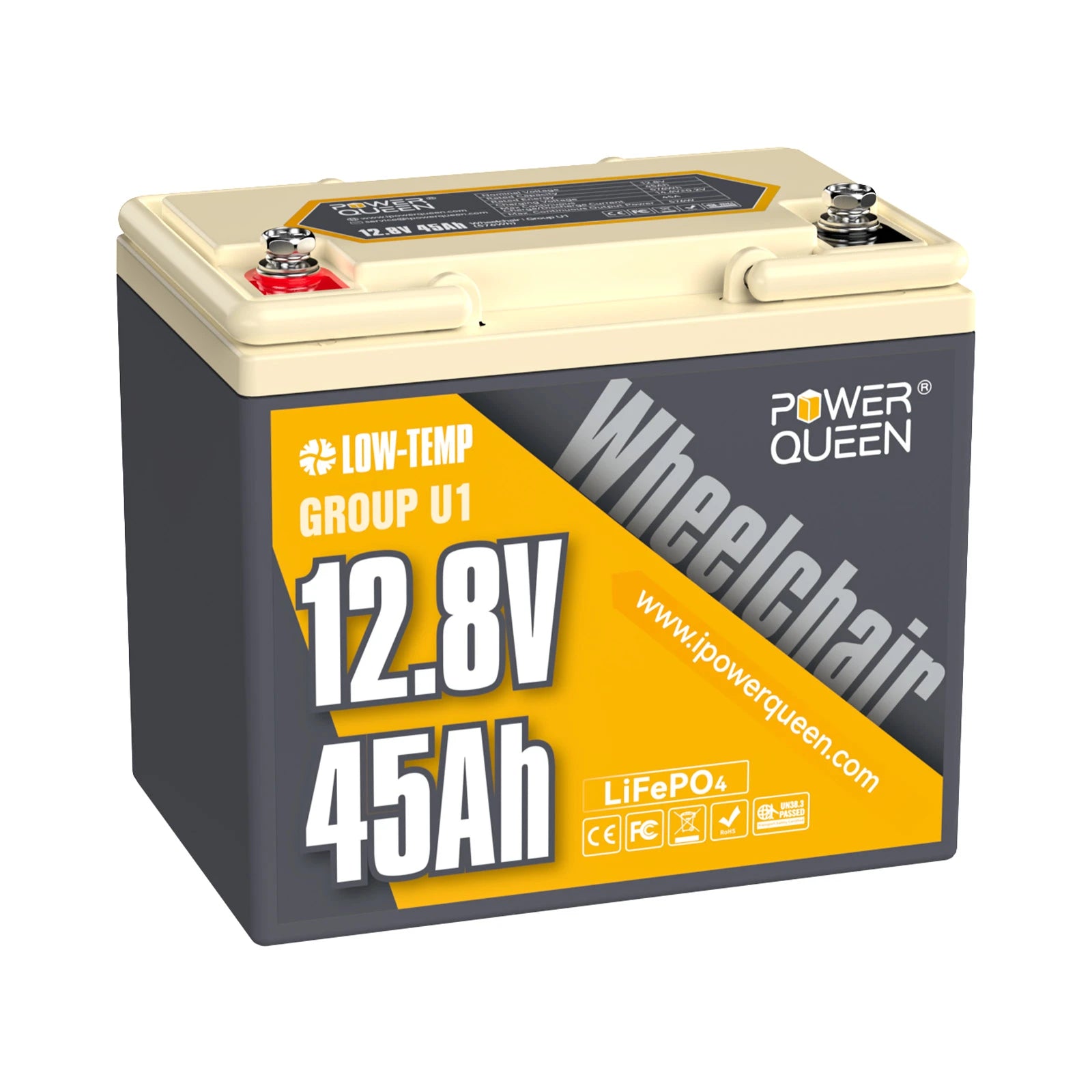 【0% MwSt.】Power Queen LiFePO4 12V 45Ah Gruppe U1 Elektromobil Batterie