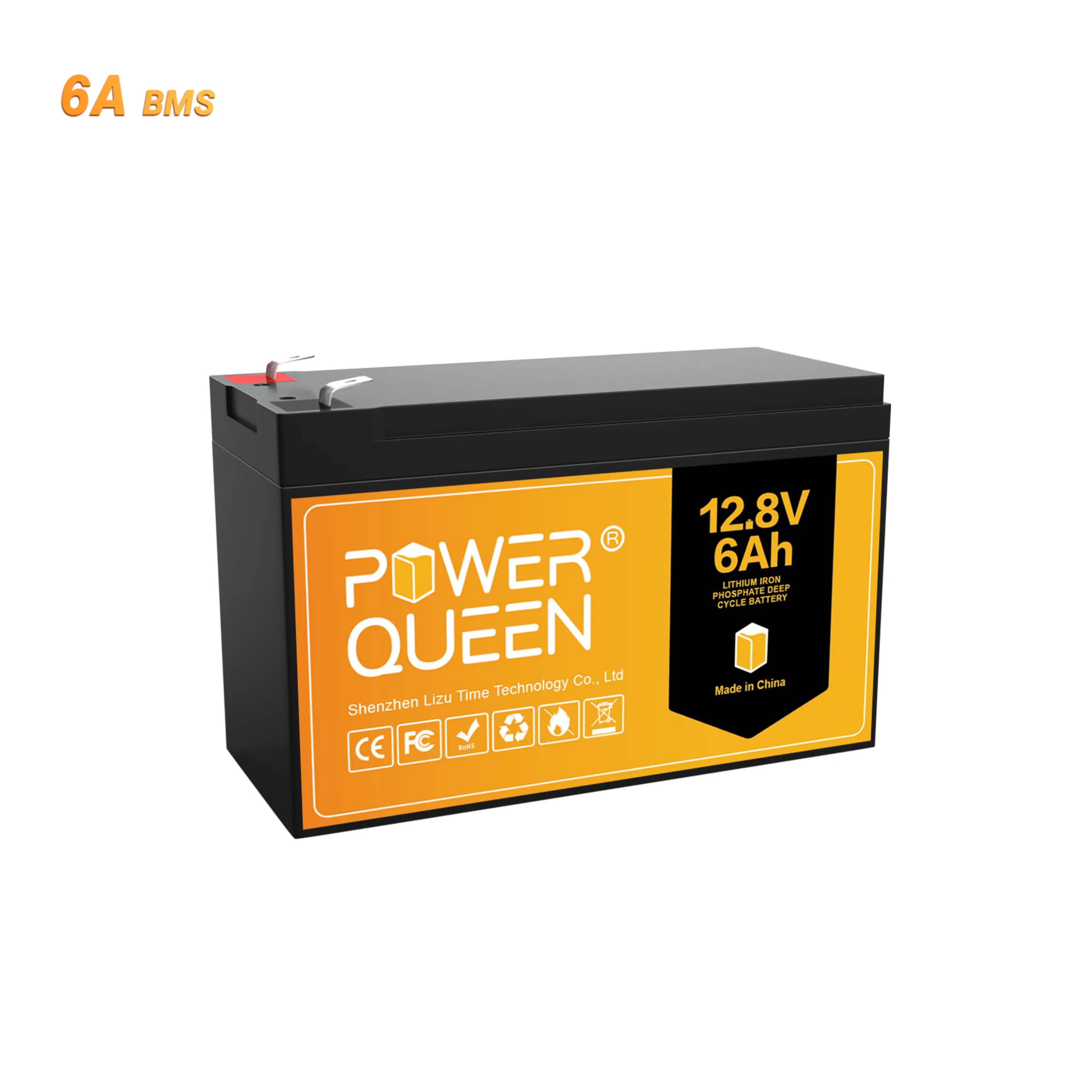 Batterie Power Queen 12V 6Ah LiFePO4, BMS 6A intégré