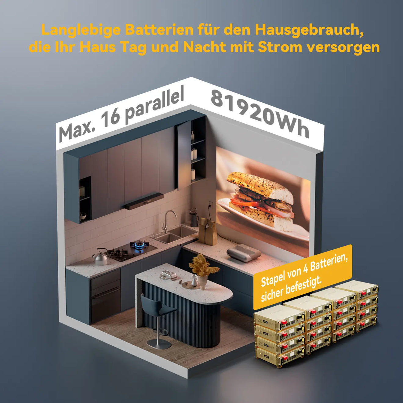 Power Queen LiFePO4 51,2V 100Ah Smart 3U serverrack zonnebatterij