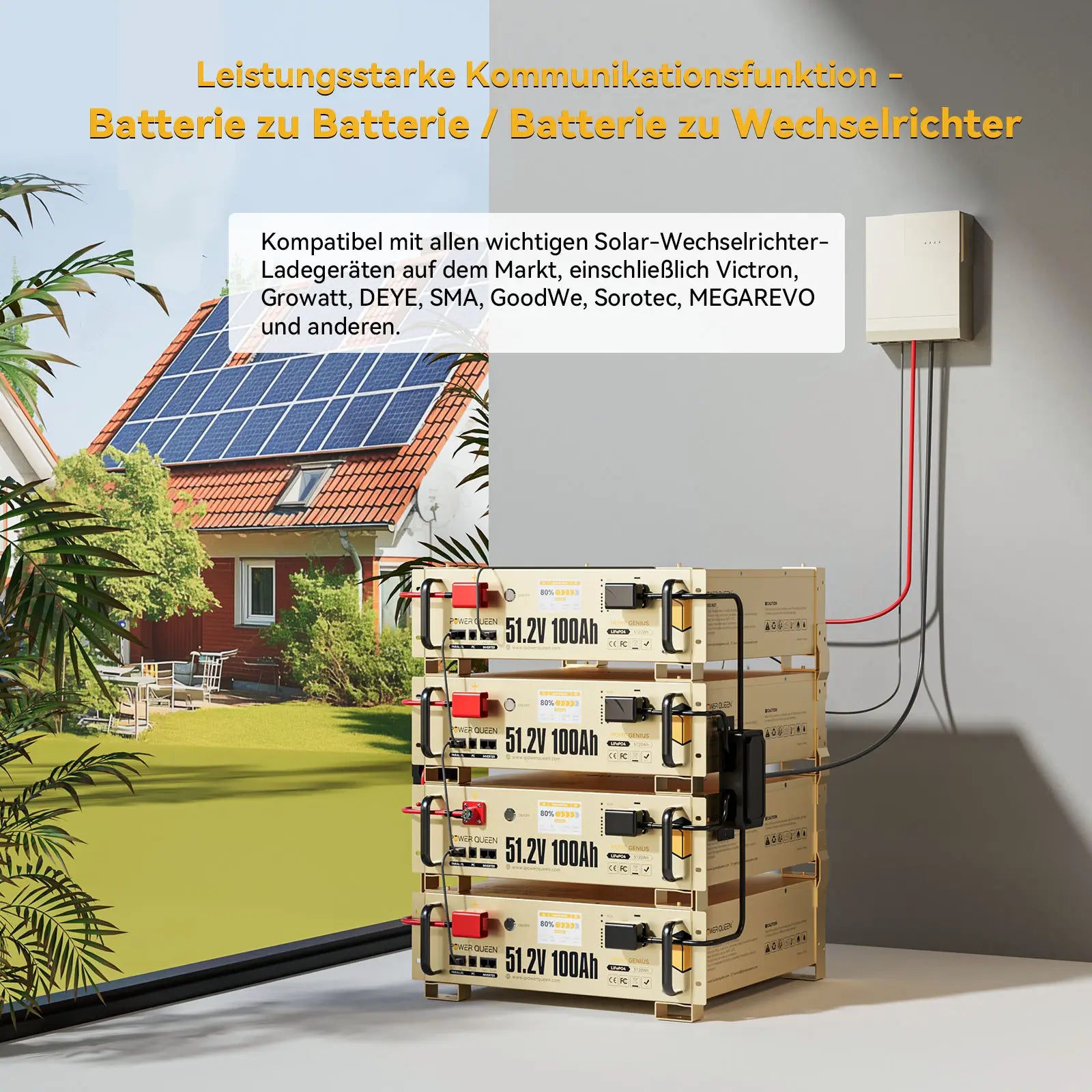 Bateria solar de rack de servidor Power Queen LiFePO4 51.2V 100Ah Smart 3U