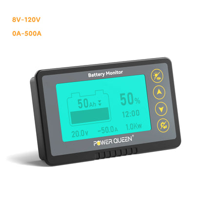Power Queen 500A battery monitor with shunt, LCD display