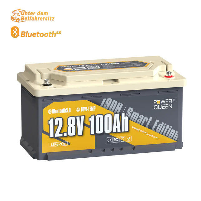 (Vorverkauf) Power Queen LiFePO4 12V 100Ah 190H Smart Wohnmobil Batterie