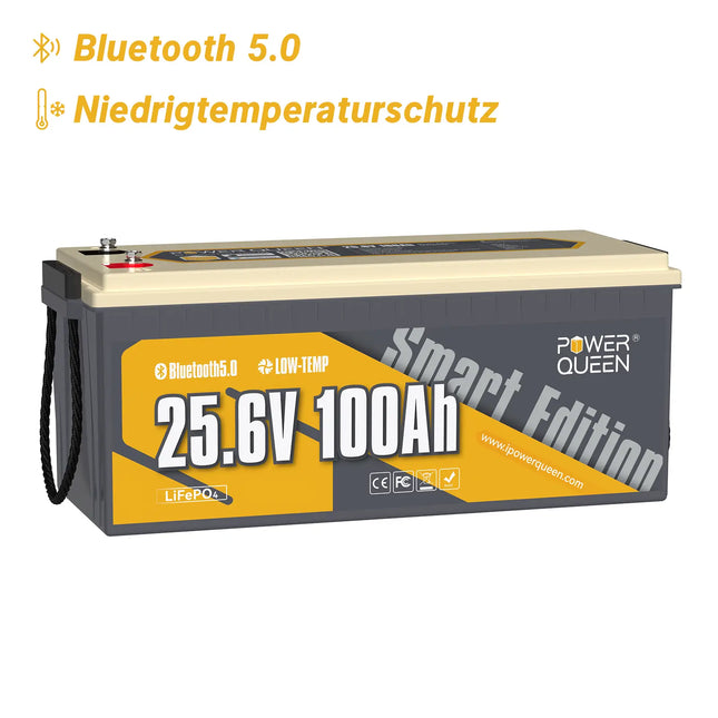 【0% VAT】Power Queen LiFePO4 24V 100Ah Smart Solar Battery with Bluetooth